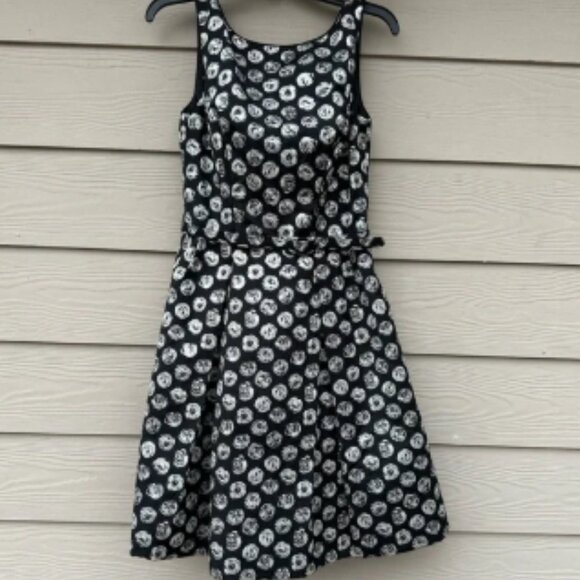 Theia Sleeveless A Line Fit & Flare Dress Black Silver Floral - Picture 1 of 6